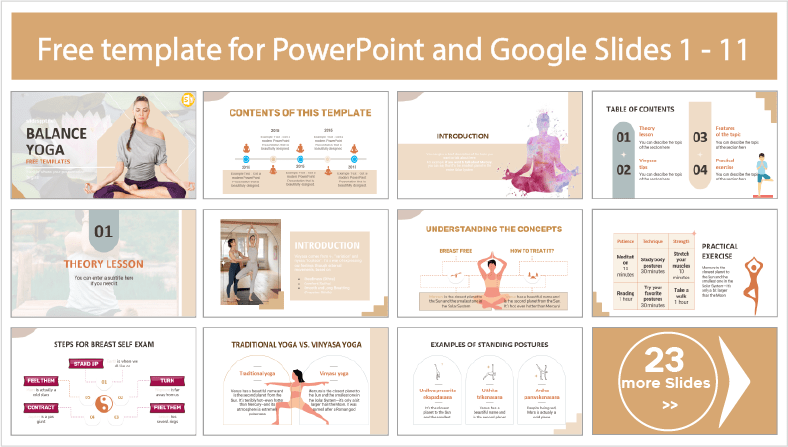 Faça o download gratuito de modelos para PowerPoint e temas para Google Slides sobre Equilíbrio e Yoga.