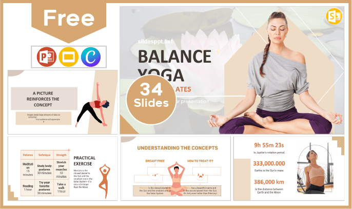 Modelo gratuito de ioga e equilíbrio para PowerPoint e Google Slides.