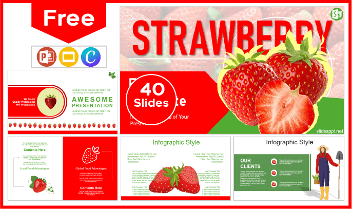 Free Strawberries template for PowerPoint and Google Slides.
