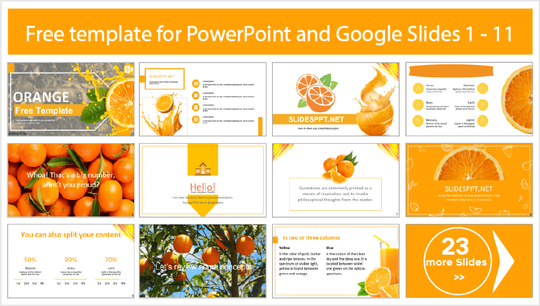Laden Sie kostenlose Orangenfrucht-Vorlagen für PowerPoint und Google Slides herunter.