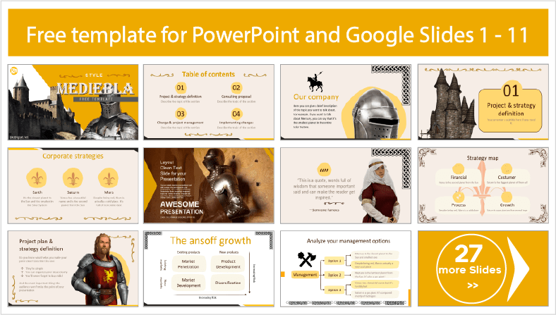 Descargar gratis plantillas de Estilo Medieval para PowerPoint y temas Google Slides.