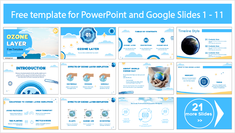 Faça o download gratuito de modelos para PowerPoint e temas para Google Slides sobre a camada de ozônio.