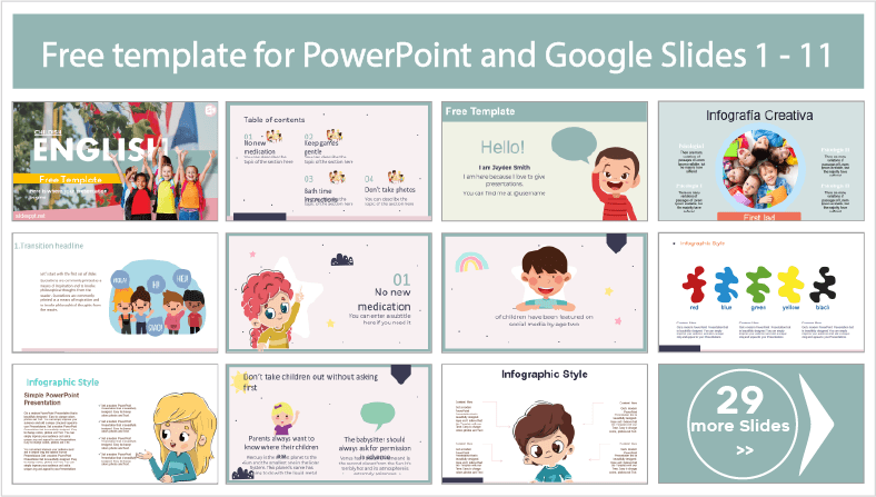 Descargar gratis plantillas de Ingles para Niños para PowerPoint y temas Google Slides.