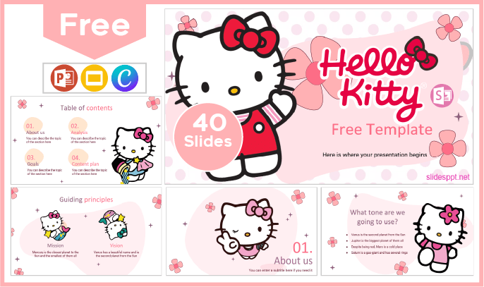 Modelo gratuito de Hello Kitty para PowerPoint e Google Slides.