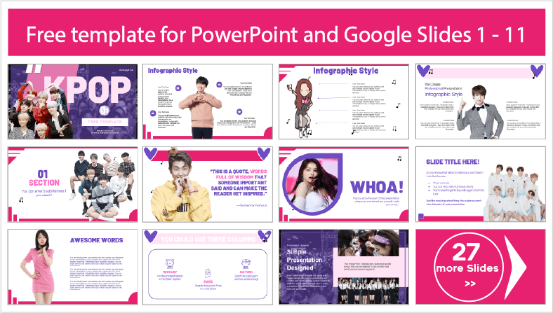 Faça o download gratuito de modelos para PowerPoint e temas para Google Slides sobre K-pop.