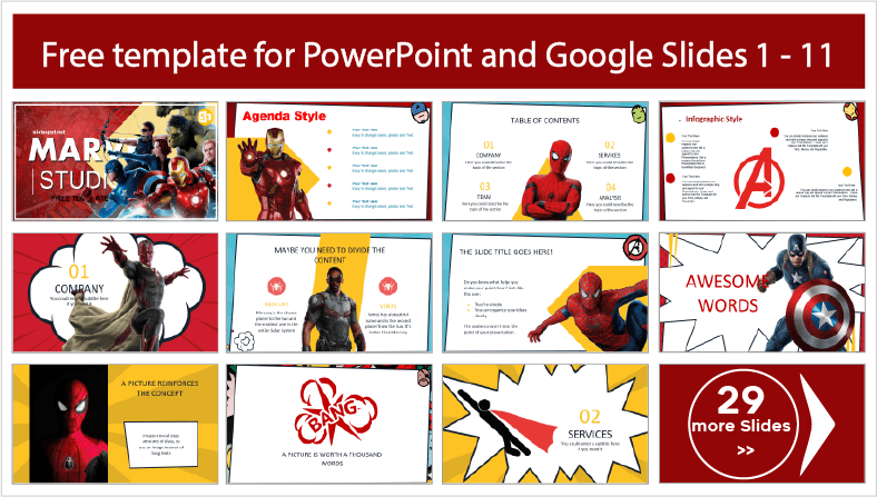 Marvel Templates for free download in PowerPoint and Google Slides themes.