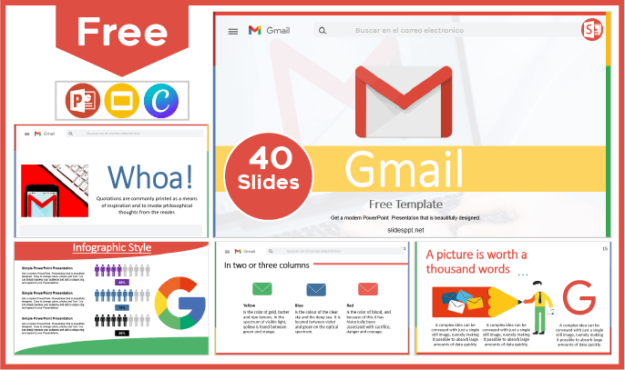 Modelo gratuito de Gmail para PowerPoint e Google Slides.