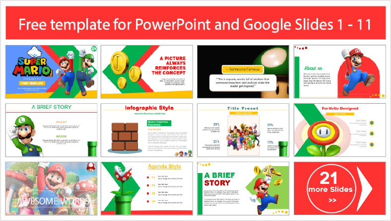 Mario Bros Templates for free download in PowerPoint and Google Slides themes.