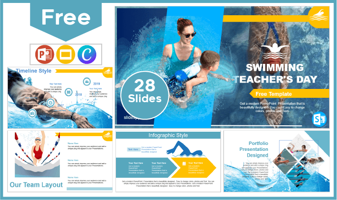 Free World Swimming Teacher Day Template for PowerPoint and Google Slides.