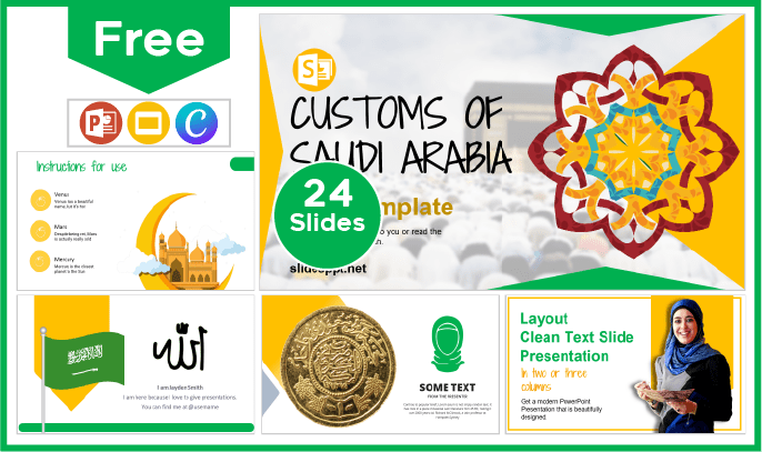 Modèle gratuit de coutumes de l'Arabie Saoudite pour PowerPoint et Google Slides.