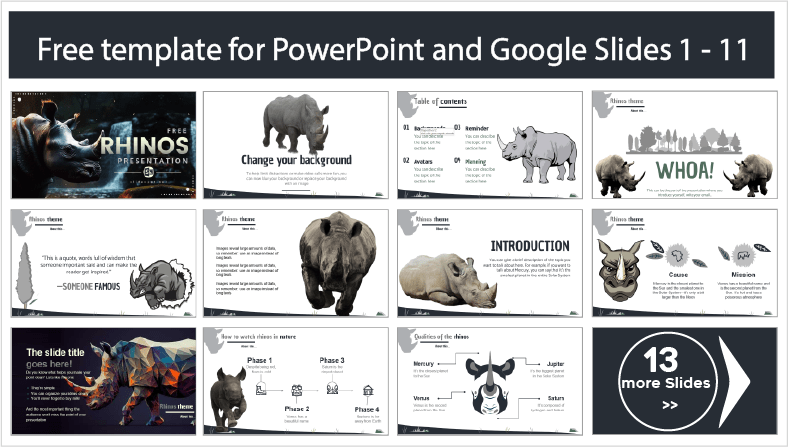 Descargar gratis plantillas de Rinocerontes para PowerPoint y temas Google Slides.