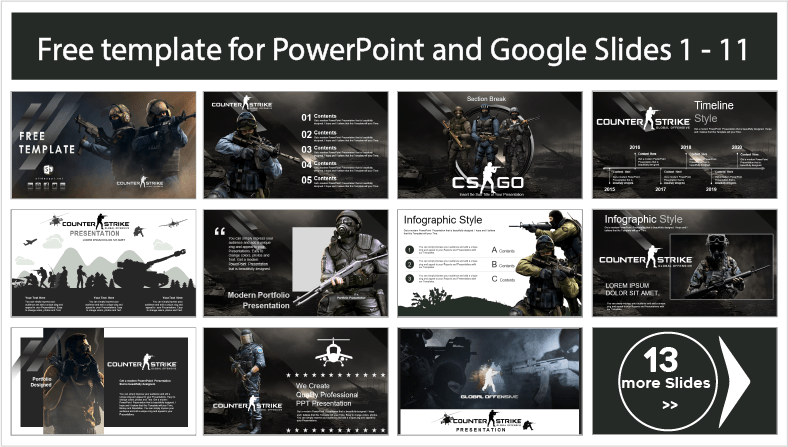 Descargar gratis plantillas de Counter Strike para PowerPoint y temas Google Slides.