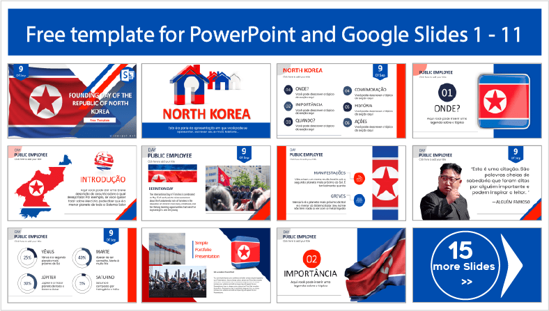Téléchargez les modèles gratuits de Journée de la Fondation de la République de Corée du Nord pour les thèmes PowerPoint et Google Slides.
