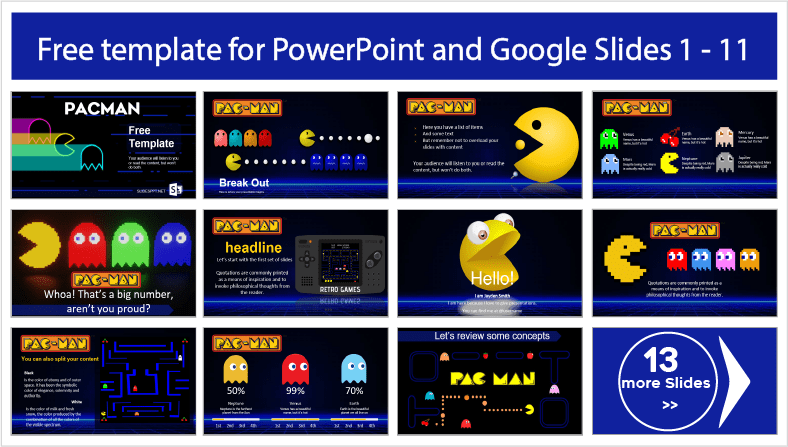 Baixe modelos gratuitos do Pacman para temas do PowerPoint e Google Slides.