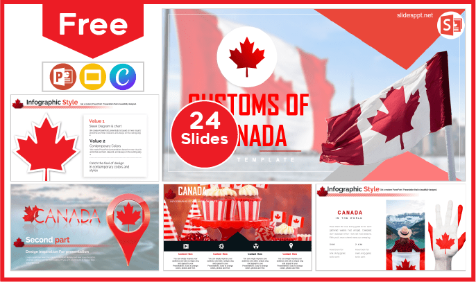 Modelo de Alfândega do Canadá gratuito para PowerPoint e Google Slides.