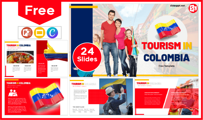 Modelo gratuito de turismo na Colômbia para PowerPoint e Google Slides.
