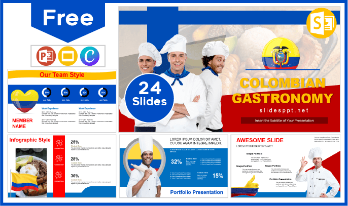 Modelo gratuito de Gastronomia da Colômbia para PowerPoint e Google Slides.