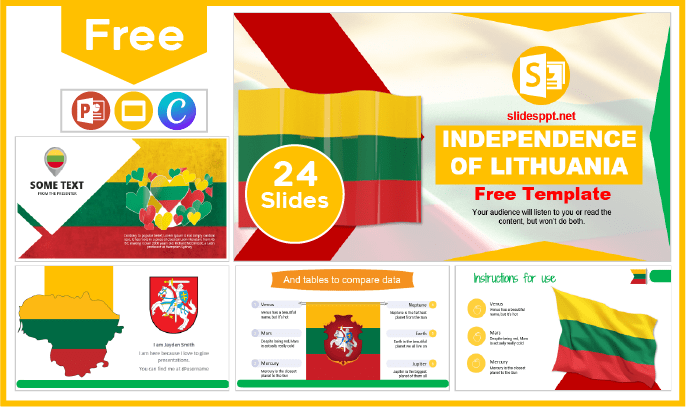 Modèle gratuit d'indépendance de la Lituanie pour PowerPoint et Google Slides.