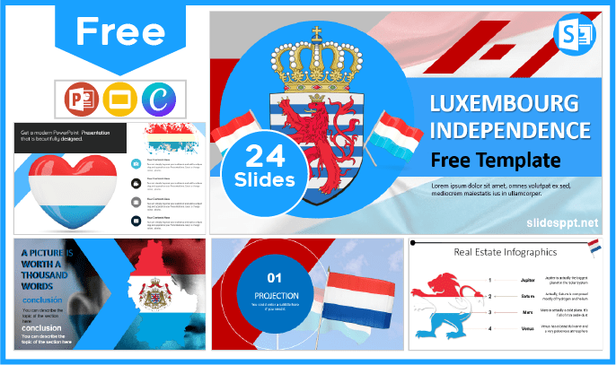 Modelo gratuito de independência do Luxemburgo para PowerPoint e Google Slides.