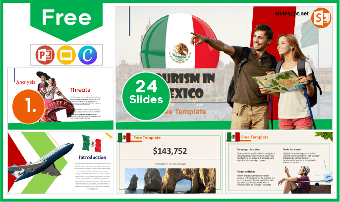 Modelo gratuito de turismo no México para PowerPoint e Google Slides.