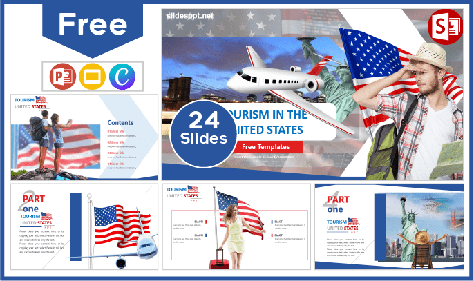 Modelo gratuito de turismo nos Estados Unidos para PowerPoint e Google Slides.