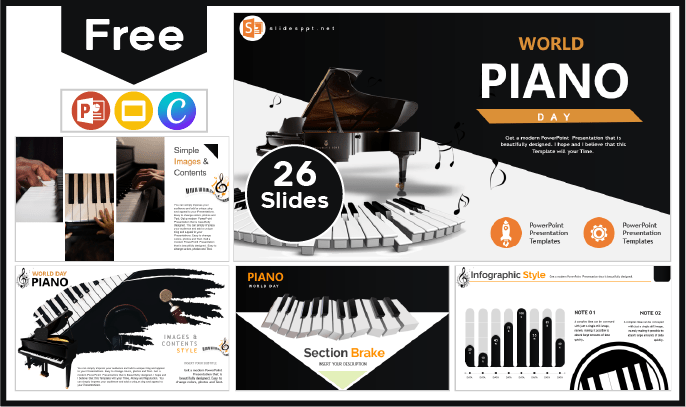 Modèle gratuit de Journée mondiale du piano pour PowerPoint et Google Slides.