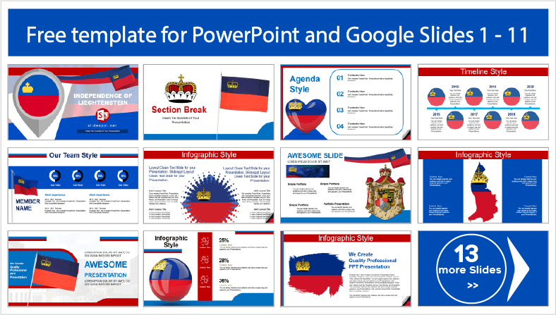 Téléchargez des modèles gratuits pour l'indépendance du Liechtenstein pour les thèmes PowerPoint et Google Slides.