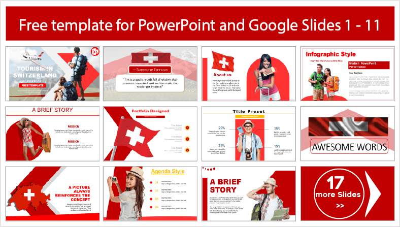 Téléchargez des modèles gratuits de tourisme en Suisse pour les thèmes PowerPoint et Google Slides.