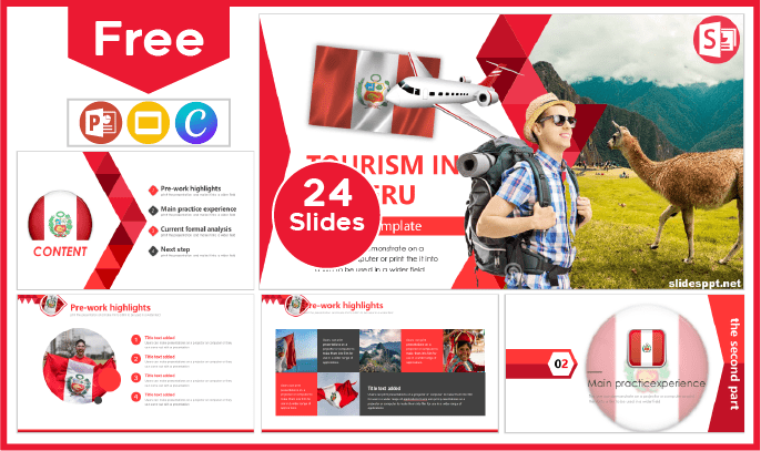 Modelo gratuito de turismo no Peru para PowerPoint e Google Slides.