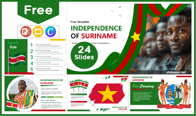 Plantilla de la Independencia de Surinam gratis para PowerPoint y Google Slides.
