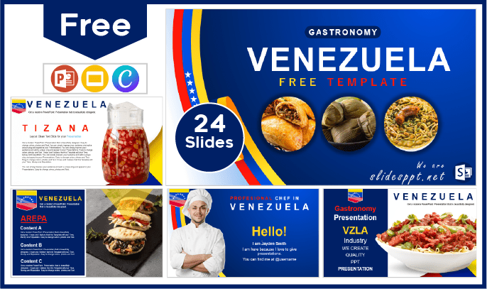 Modelo gratuito de gastronomia da Venezuela para PowerPoint e Google Slides.
