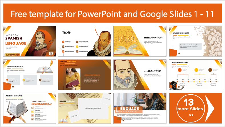 Descargar gratis plantillas del Día del Idioma Castellano para PowerPoint y temas Google Slides.