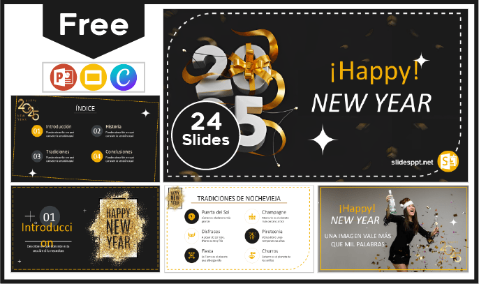 Free Happy New Year 2025 Template for PowerPoint and Google Slides.